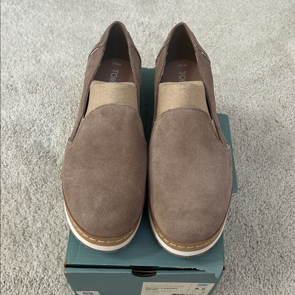 TOMS Taupe Gray Leather Wrap Shoes